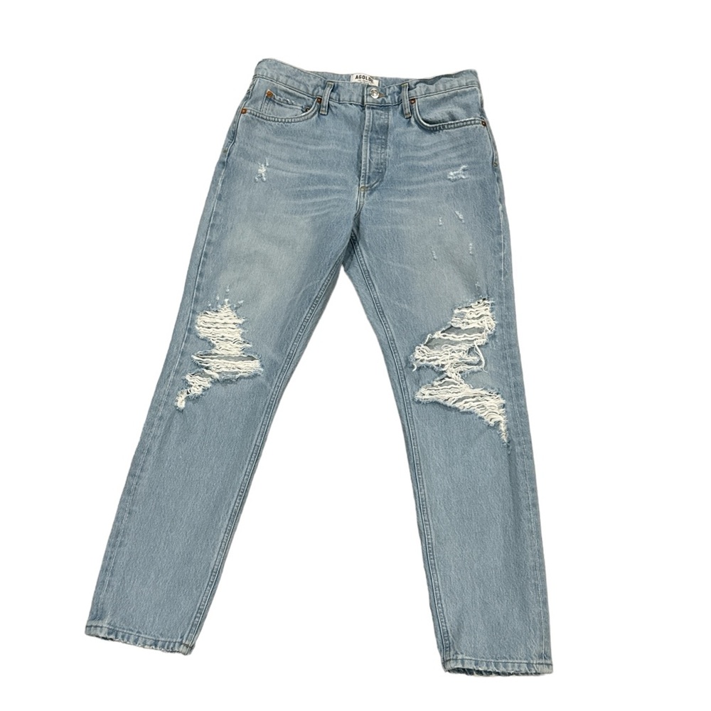 Agolde Distressed Light Wash Jamie High Rise Jeans